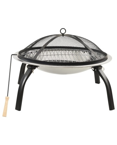 Foyer et barbecue avec tisonnier 2 en 1 56x56x49 cm Inox