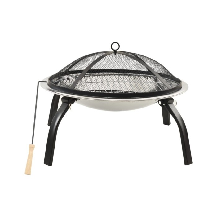 Foyer et barbecue avec tisonnier 2 en 1 56x56x49 cm Inox