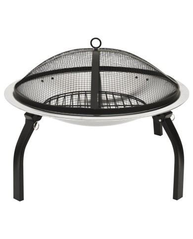 Foyer et barbecue avec tisonnier 2 en 1 56x56x49 cm Inox
