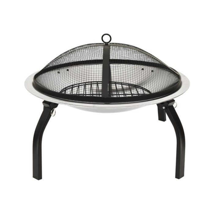 Foyer et barbecue avec tisonnier 2 en 1 56x56x49 cm Inox