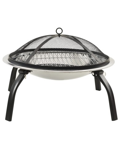 Foyer et barbecue avec tisonnier 2 en 1 56x56x49 cm Inox