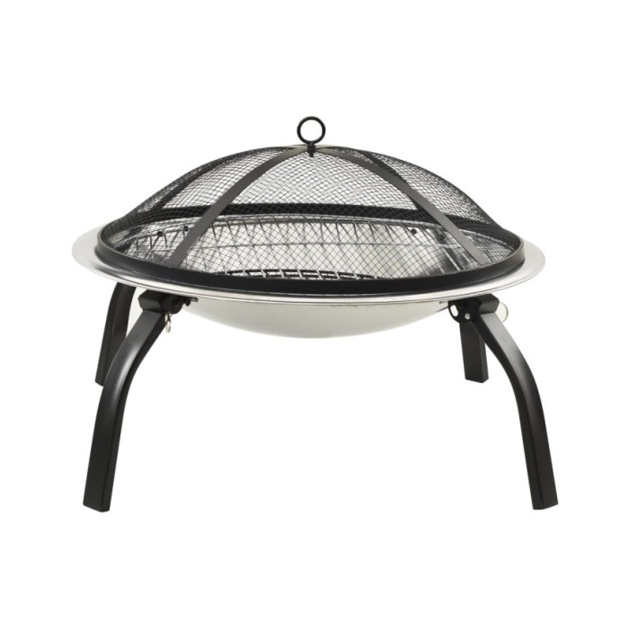 Foyer et barbecue avec tisonnier 2 en 1 56x56x49 cm Inox