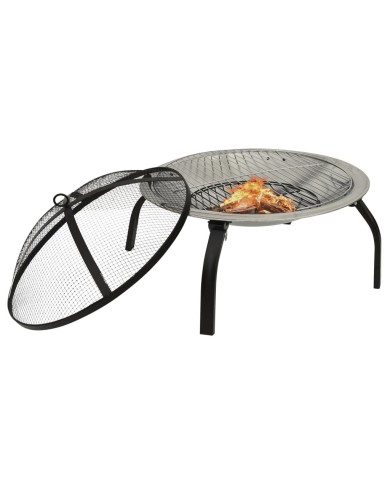 Foyer et barbecue avec tisonnier 2 en 1 56x56x49 cm Inox