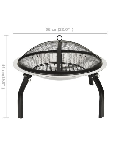 Foyer et barbecue avec tisonnier 2 en 1 56x56x49 cm Inox