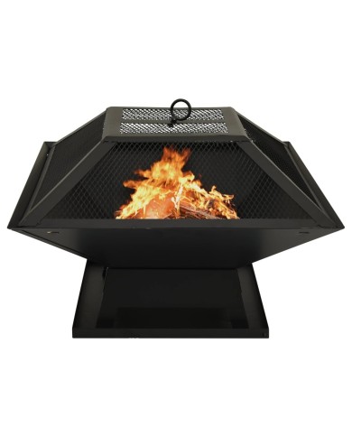 Foyer et barbecue avec tisonnier 2 en 1 46,5x46,5x37 cm Acier