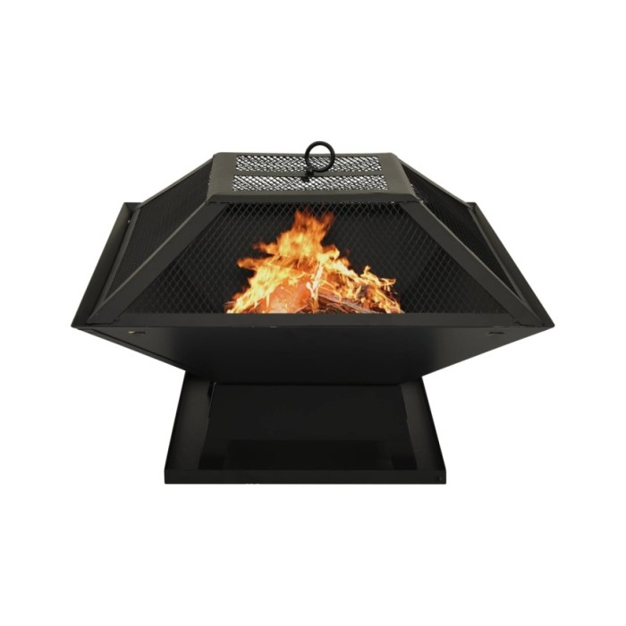 Foyer et barbecue avec tisonnier 2 en 1 46,5x46,5x37 cm Acier