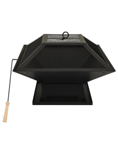 Foyer et barbecue avec tisonnier 2 en 1 46,5x46,5x37 cm Acier
