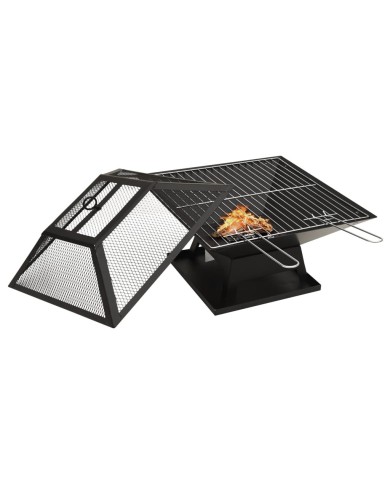 Foyer et barbecue avec tisonnier 2 en 1 46,5x46,5x37 cm Acier