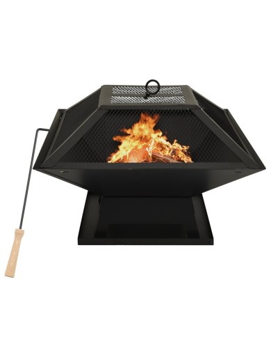 Foyer et barbecue avec tisonnier 2 en 1 46,5x46,5x37 cm Acier