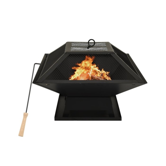 Foyer et barbecue avec tisonnier 2 en 1 46,5x46,5x37 cm Acier
