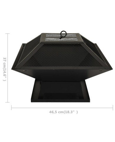 Foyer et barbecue avec tisonnier 2 en 1 46,5x46,5x37 cm Acier