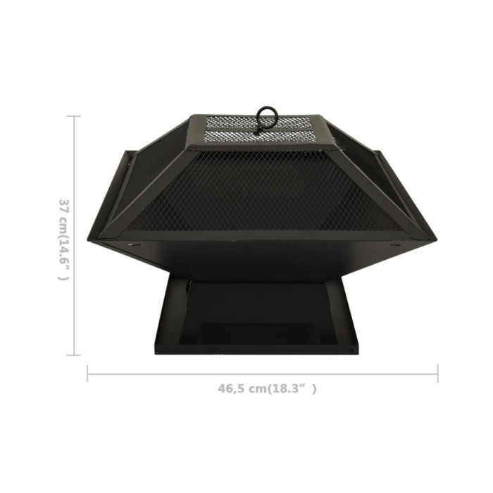 Foyer et barbecue avec tisonnier 2 en 1 46,5x46,5x37 cm Acier