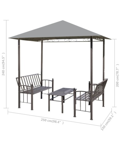 Chapiteau de jardin avec table et bancs 2,5x1,5x2,4m Anthracite