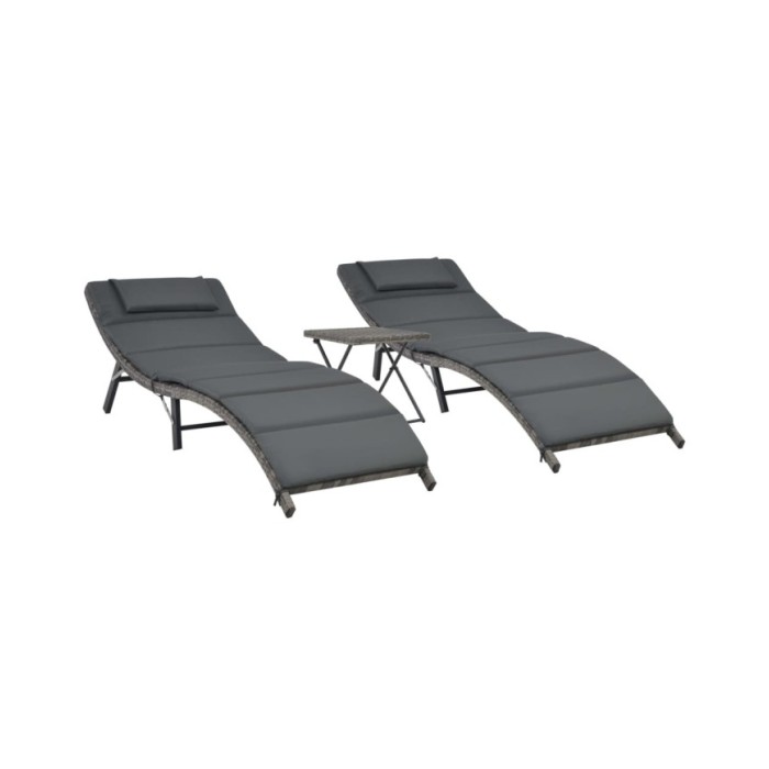 Ensemble de chaises longues pliables 3 pcs Résine tressée Gris