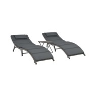 Ensemble de chaises longues pliables 3 pcs Résine tressée Gris