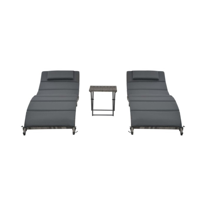 Ensemble de chaises longues pliables 3 pcs Résine tressée Gris