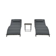 Ensemble de chaises longues pliables 3 pcs Résine tressée Gris