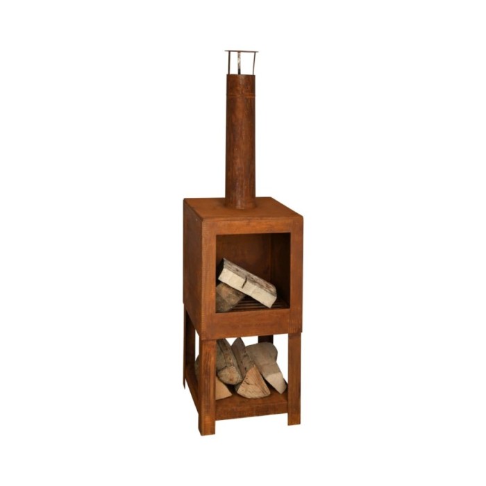 Esschert Design Cheminée d'extérieur avec rangement de bois FF298