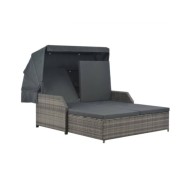 Chaise longue à 2 places avec auvent Résine tressée Gris