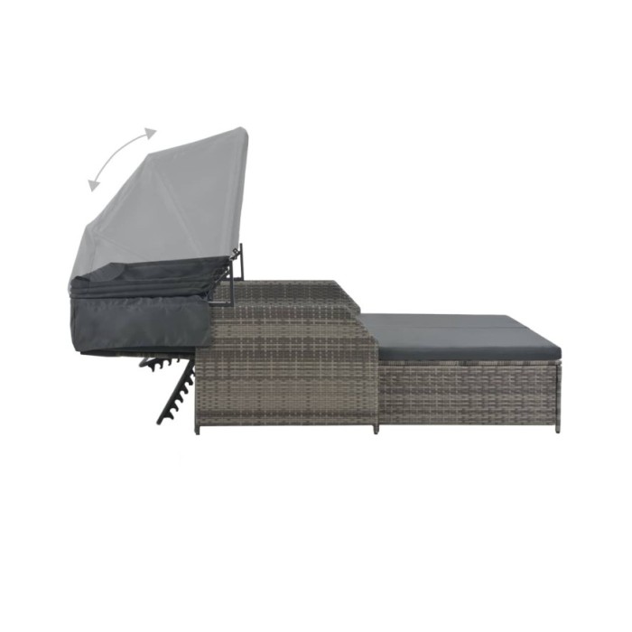 Chaise longue à 2 places avec auvent Résine tressée Gris