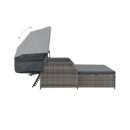 Chaise longue à 2 places avec auvent Résine tressée Gris