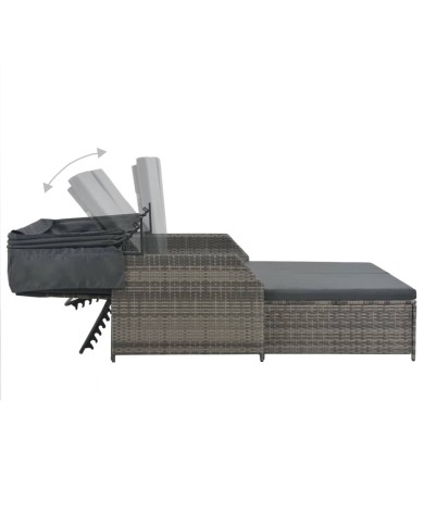 Chaise longue à 2 places avec auvent Résine tressée Gris