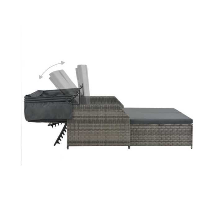 Chaise longue à 2 places avec auvent Résine tressée Gris
