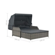 Chaise longue à 2 places avec auvent Résine tressée Gris