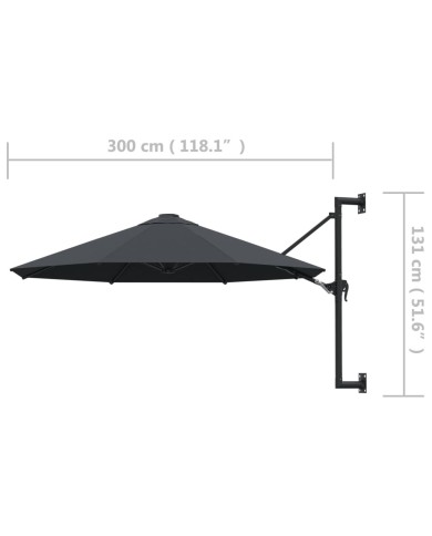 Parasol mural avec mât métallique 300 cm Anthracite