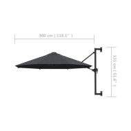 Parasol mural avec mât métallique 300 cm Anthracite