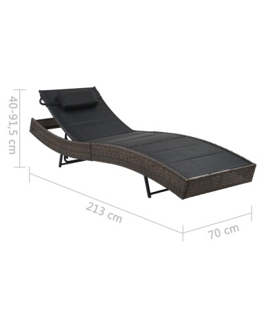 Chaise longue Résine tressée et textilène Marron