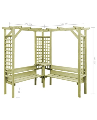 Pergola d'angle avec banc Bois de pin imprégné