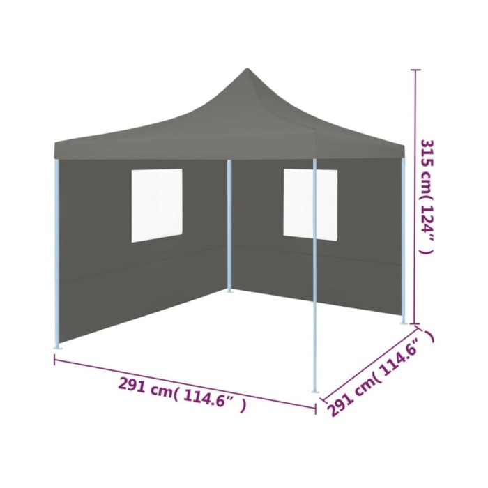 Tente de réception escamotable avec 2 parois 3x3 m Anthracite