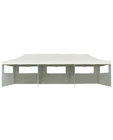 Tente de réception pliable avec 5 parois 3x9 m Blanc cassé