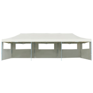 Tente de réception pliable avec 5 parois 3x9 m Blanc cassé