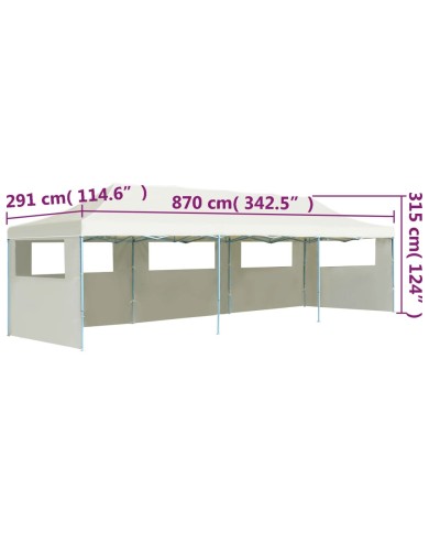 Tente de réception pliable avec 5 parois 3x9 m Blanc cassé