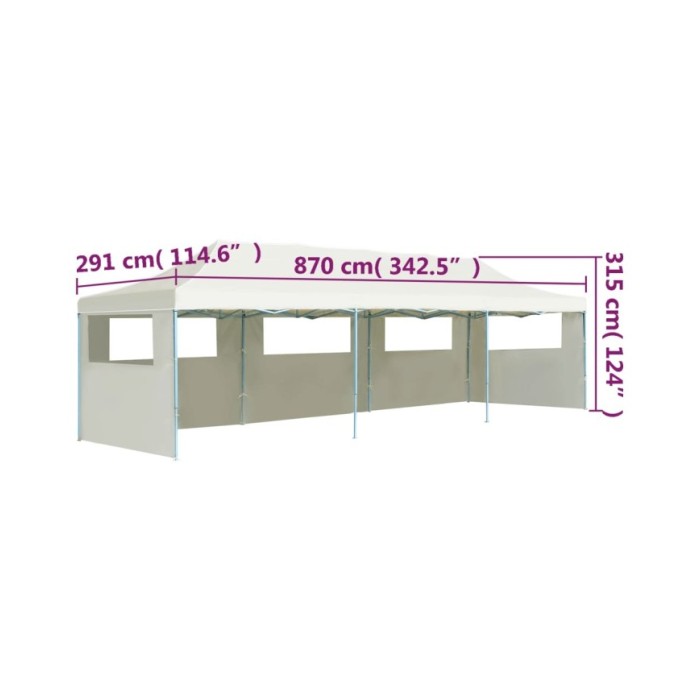 Tente de réception pliable avec 5 parois 3x9 m Blanc cassé
