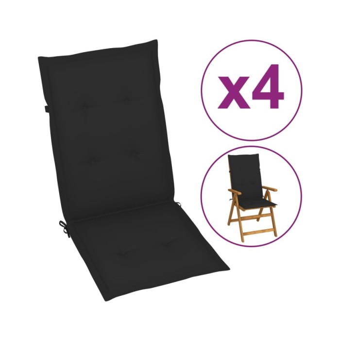 Coussins de chaise de jardin 4 pcs Noir 120x50x3 cm