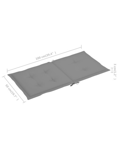 Coussins de chaise de jardin 2 pcs Gris 100 x 50 x 3 cm