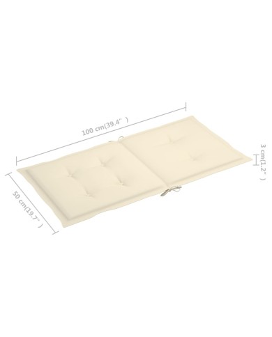 Coussins de chaise de jardin 2 pcs Crème 100 x 50 x 3 cm