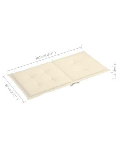 Coussins de chaise de jardin 4 pcs Crème 100 x 50 x 3 cm