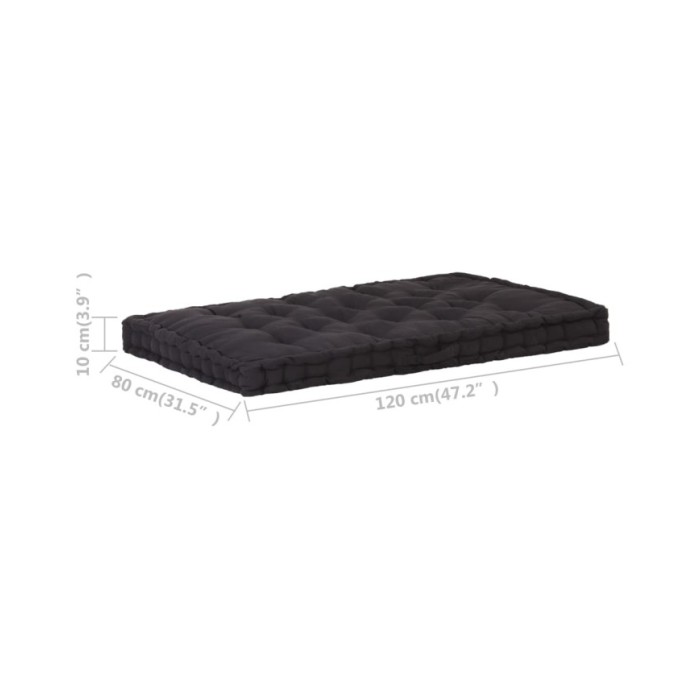 Coussin de plancher de palette Coton 120x80x10 cm Noir