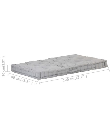 Coussin de plancher de palette Coton 120x80x10 cm Gris