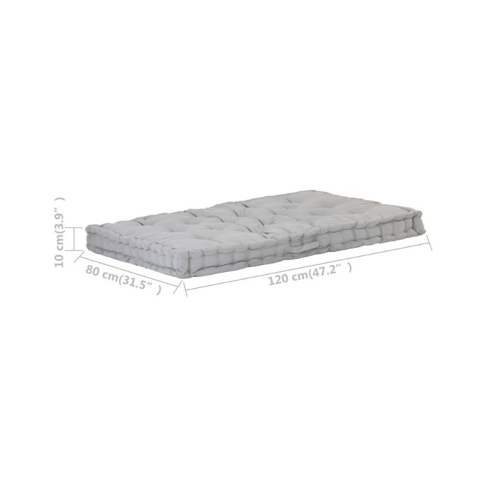 Coussin de plancher de palette Coton 120x80x10 cm Gris