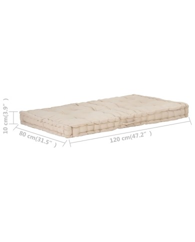 Coussin de plancher de palette Coton 120x80x10 cm Beige