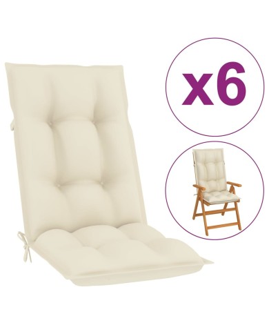 Coussins de chaise de jardin 6 pcs Crème 120x50x7 cm
