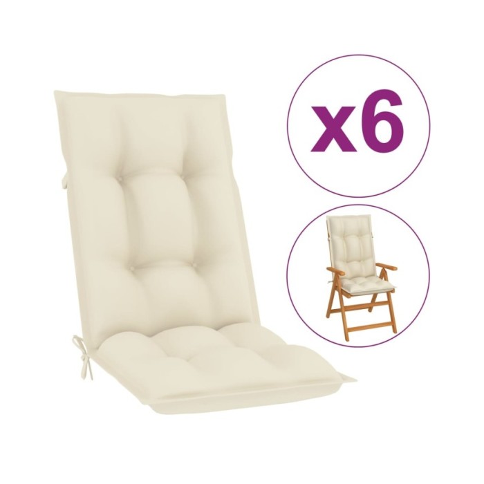 Coussins de chaise de jardin 6 pcs Crème 120x50x7 cm