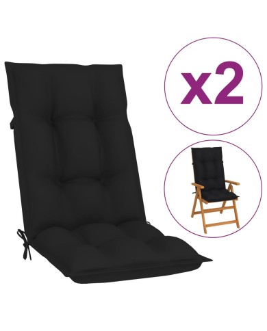 Coussins de chaise de jardin 2 pcs Noir 120x50x7 cm