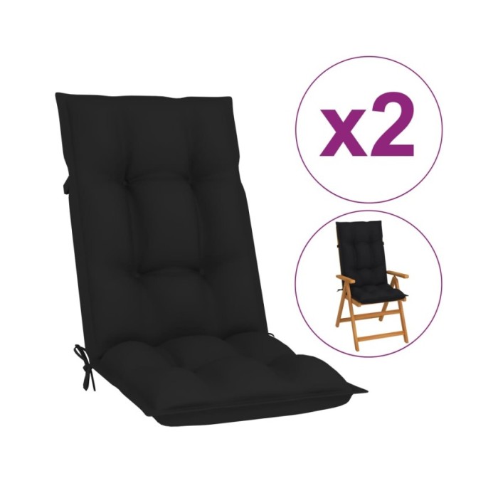 Coussins de chaise de jardin 2 pcs Noir 120x50x7 cm