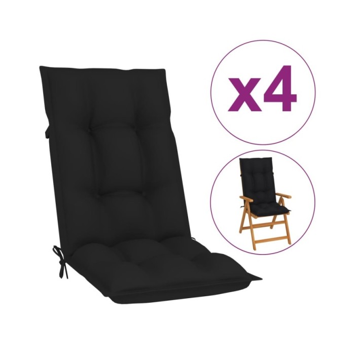 Coussins de chaise de jardin 4 pcs Noir 120x50x7 cm